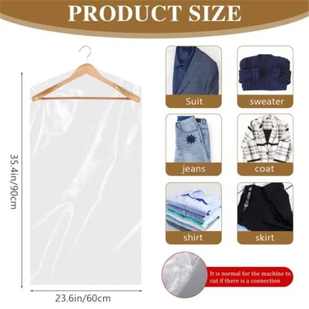 20 Pack Clear Garment Bags Hanging Clothes Covers Dustproof Dry Cleaner Storage